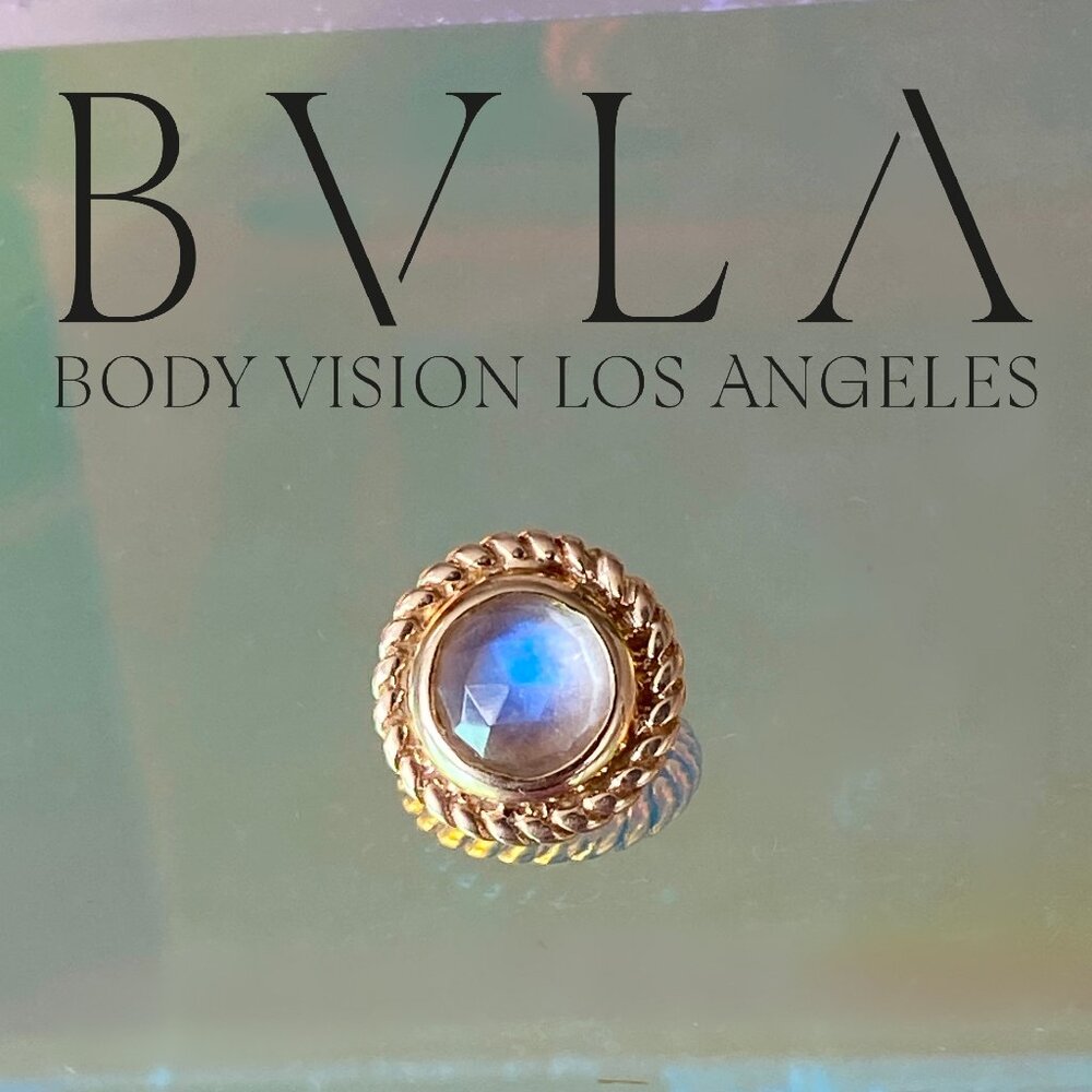 BVLA Raine - Threaded 10.5mm End in Solid 14k Rose Gold Rainbow Moonstone